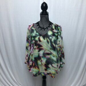 Jennifer Lopez Top Women Size Large Tropical Escape Multicolor Poncho Blouse
